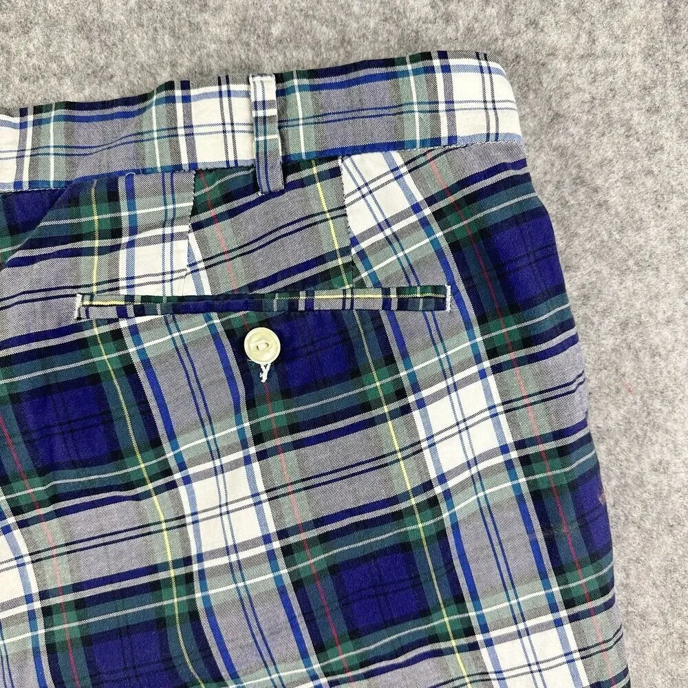 Polo Ralph Lauren Shorts Mens 40 Blue Plaid Preppy Athletic Golf Cotton Chinos*
